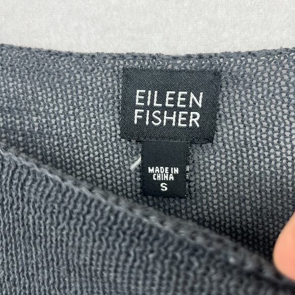 EILEEN FISHER Sweater S Linen Round Neck Pullover Jumper Sheer Gray - Picture 5 of 15